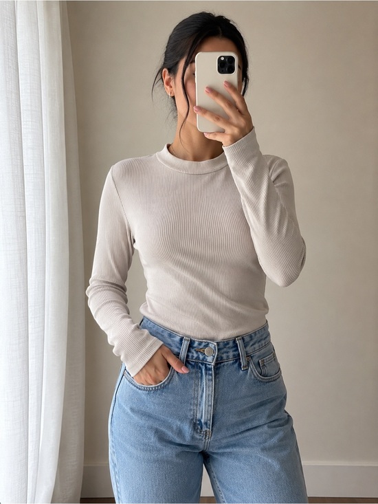Uniqlo Tops - Uniqlo Ribbed Beige Turtleneck Shirt Size Small Neutral Long Sleeve